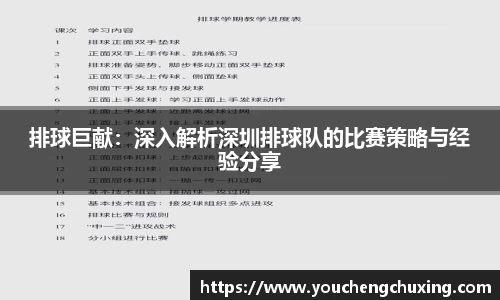 排球巨献：深入解析深圳排球队的比赛策略与经验分享